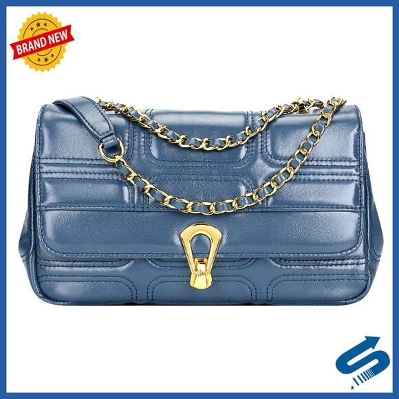 Quilted Leather Crossbody Purse with Chain Strap Multi-Pocket Design